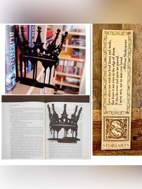 New, 3 Storiarts Items- Crown Bookshelf Silhouette & Bookmark, Leather Bookmark